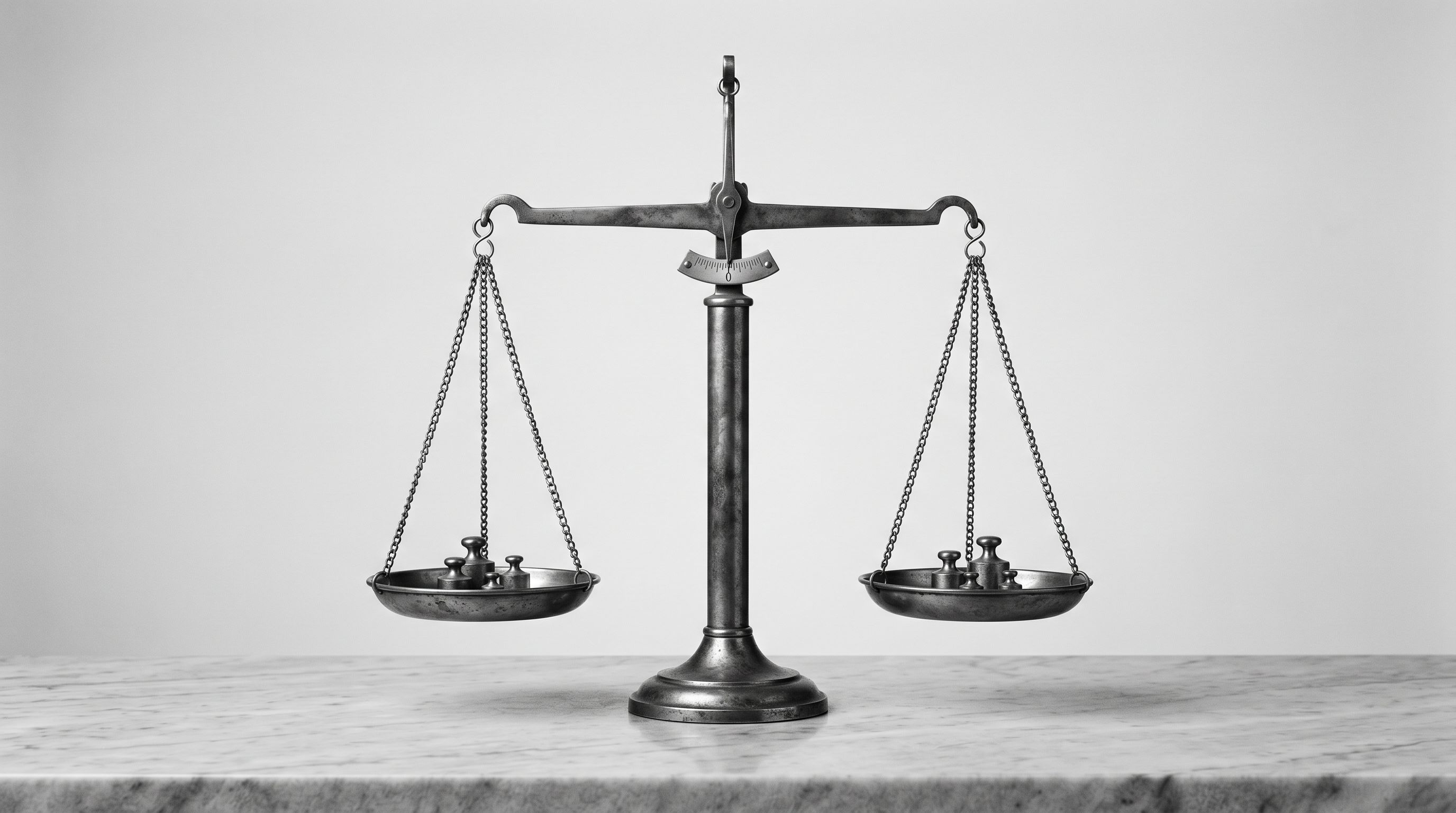 Traditional brass balance scale in equilibrium representing a pricing comparison.