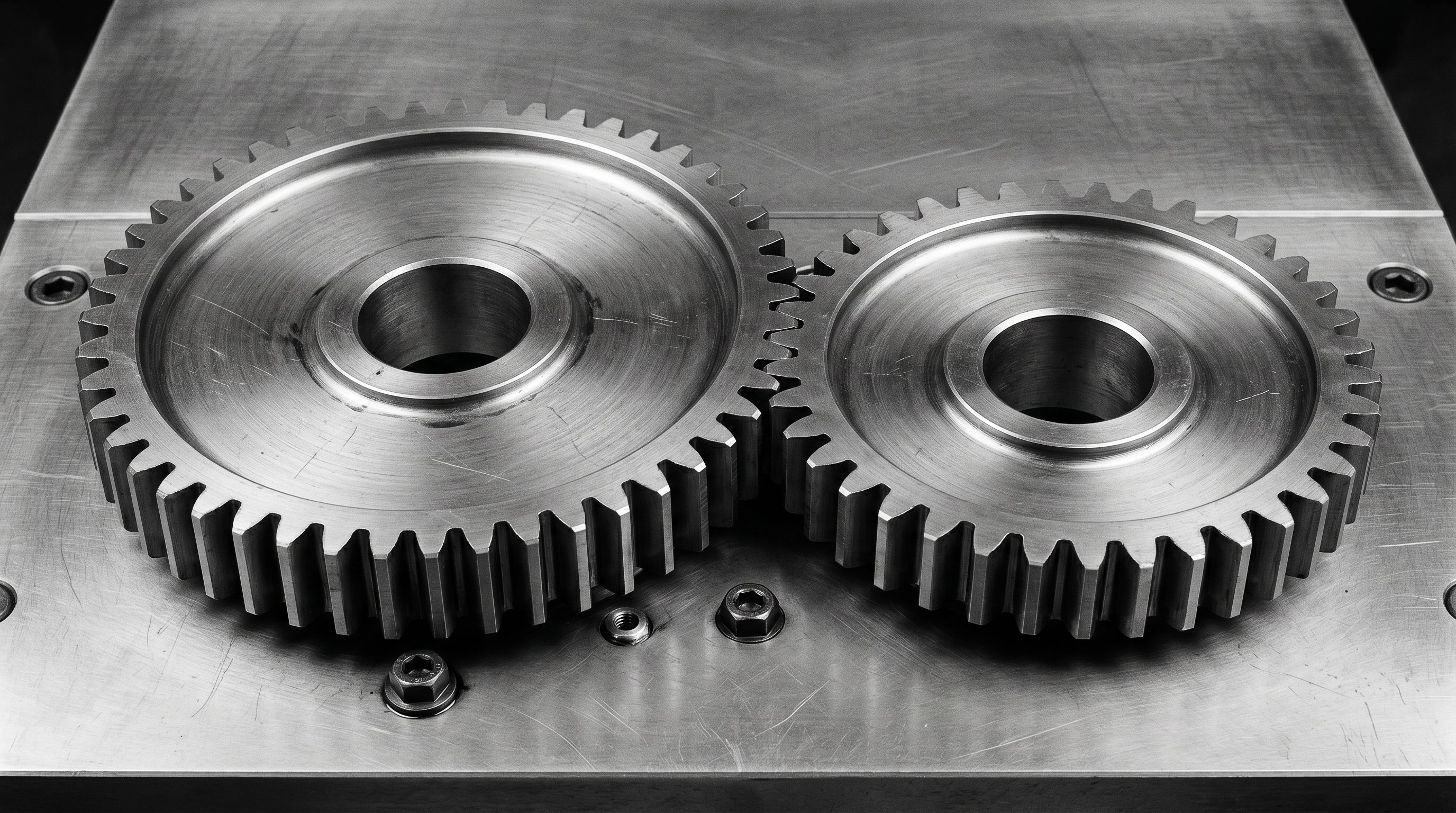 Two interlocking metal cog wheels meshing together representing complementary tools.