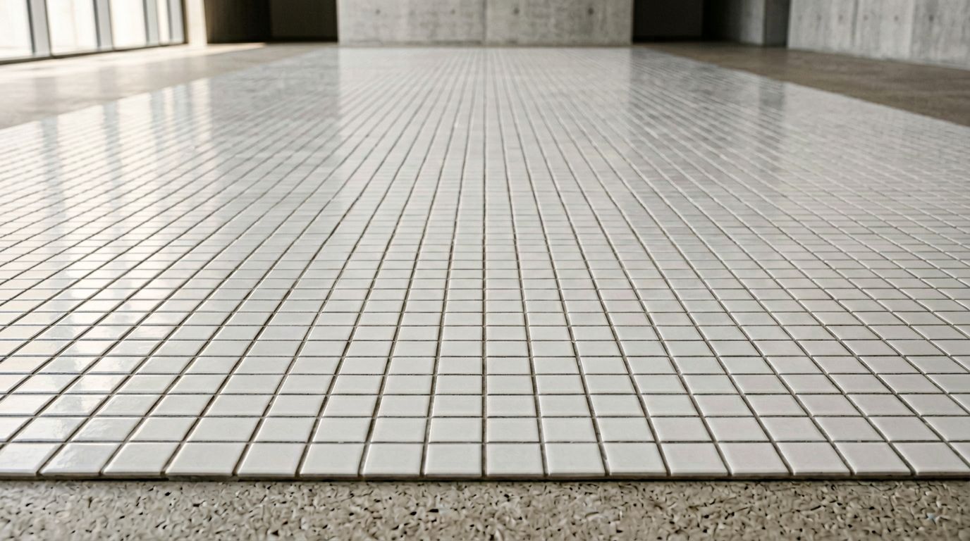 Identical white ceramic tiles in a grid pattern representing the repetitive scale of manual product import.