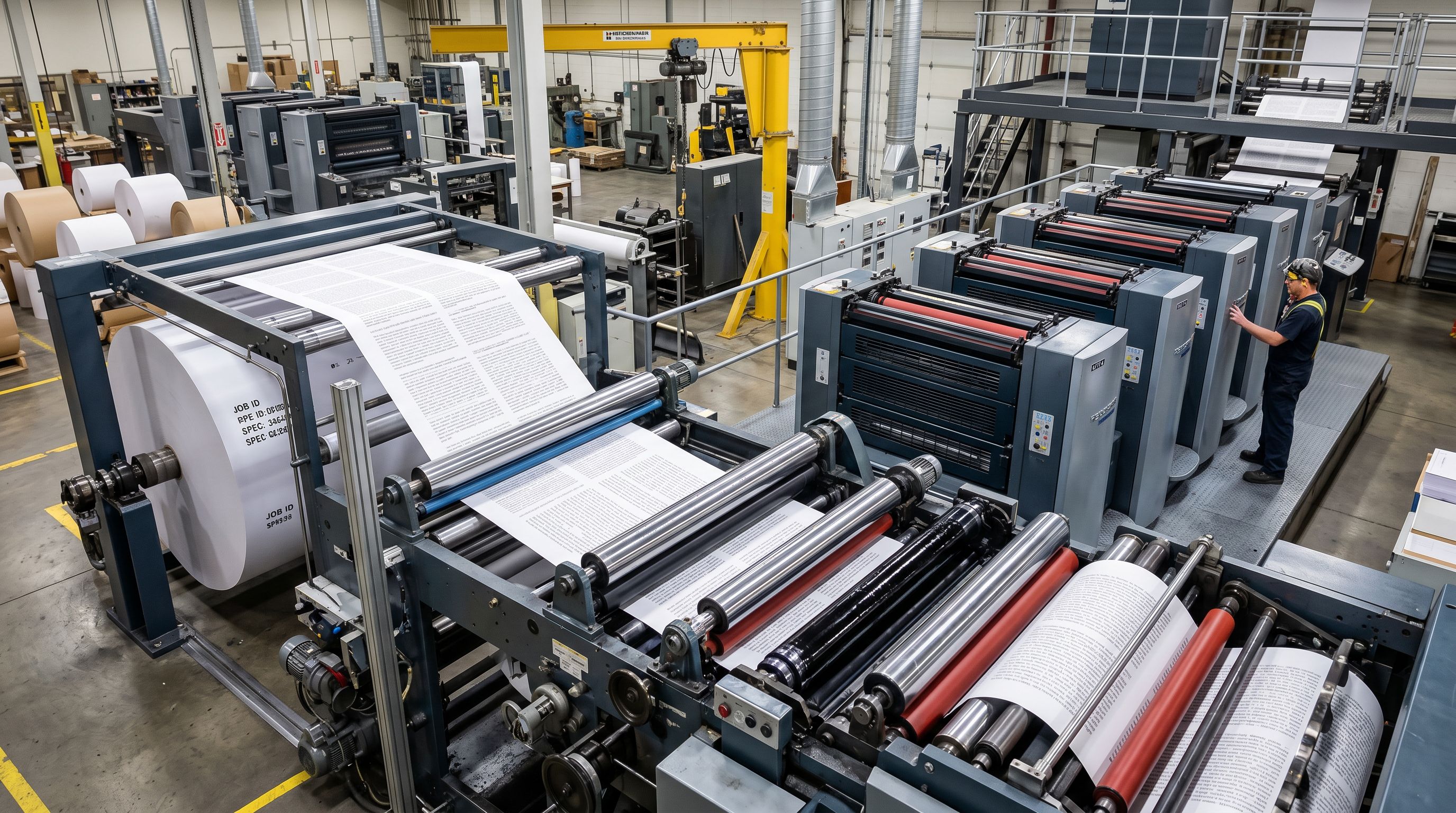 Industrial printing press producing sheets of identical printed text, representing duplicate supplier content.