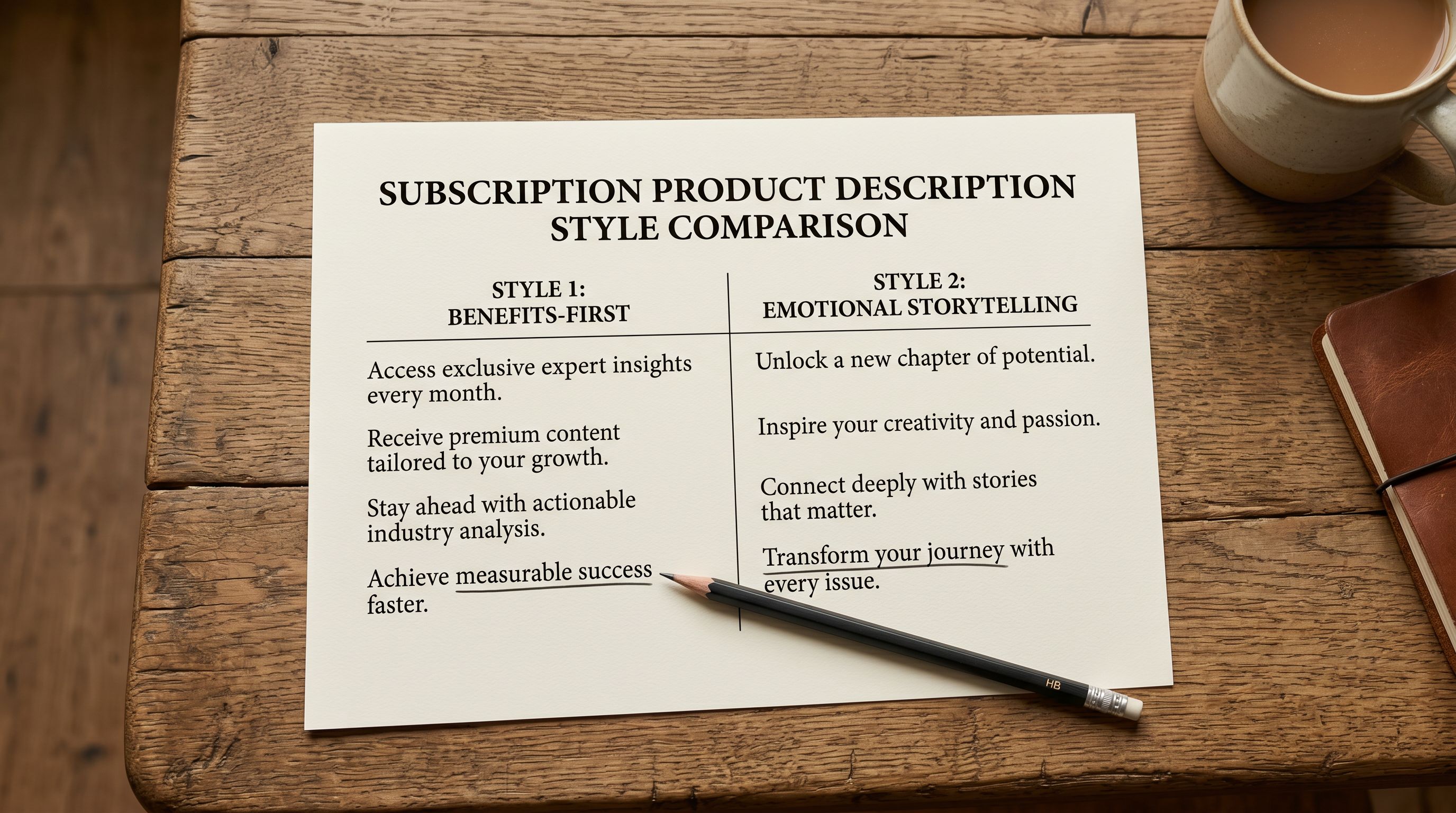 Printed subscription product category assignment reference table on a wooden desk showing four product type rows labelled wellness supplement, skincare, food subscription, and apparel subscription, each with a Shopify taxonomy node written beside it and a note on which Industry Pack provides the mapping.