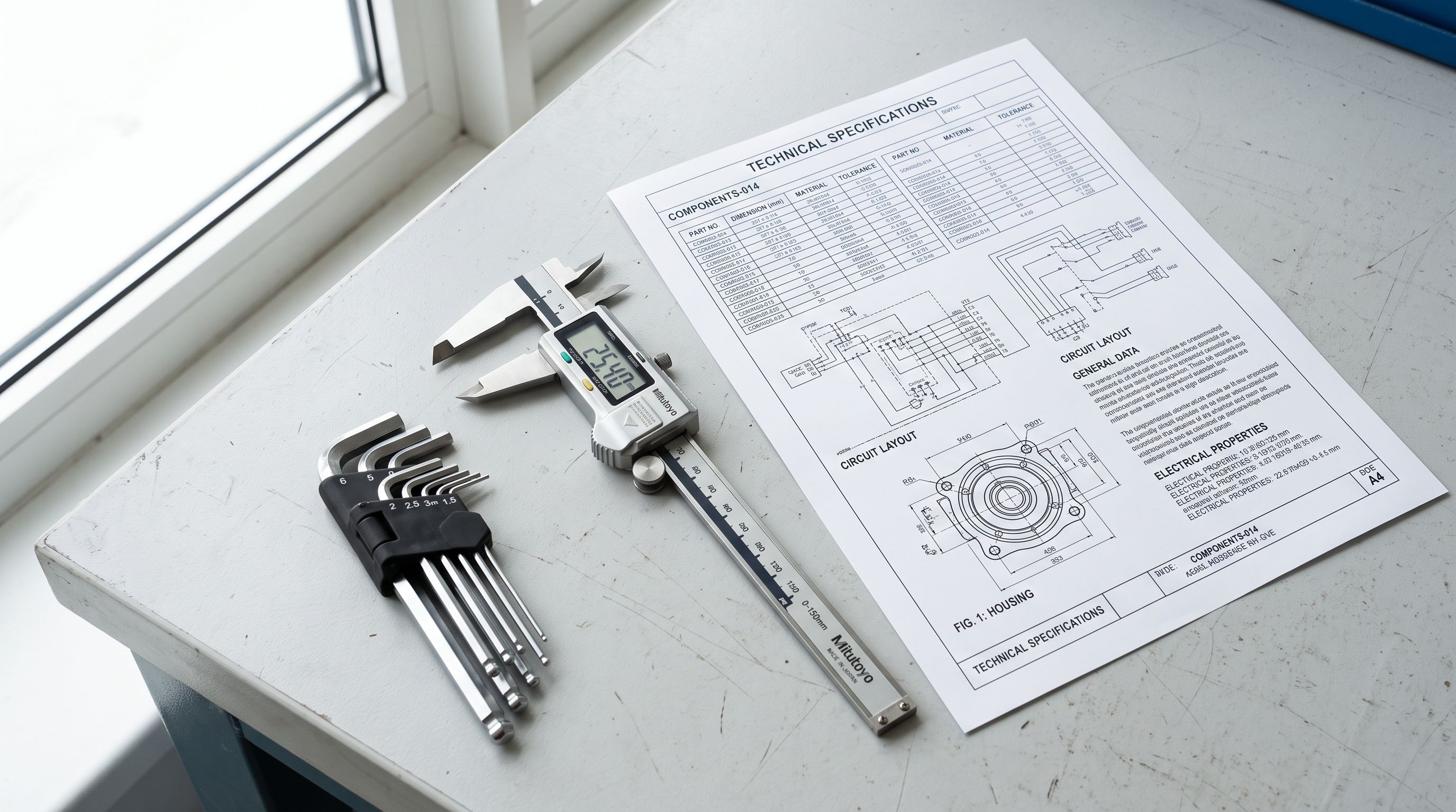 A printed technical specification sheet from a trade tools catalogue showing columns for voltage, wattage, torque, and compatible battery systems.